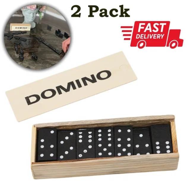 28 Dominoes Game Set Wooden Box Dominos Kids Childrens Travel Board Pub Plastic