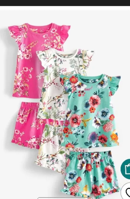 Set pigiami corti estivi floreali per ragazze Next età 2-3 anni nuovi con etichette