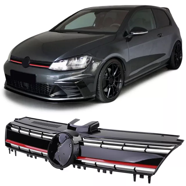 Performance Kühlergrill Schwarz Glanz mit roter Leiste für VW Golf 7 + GTI 12-17