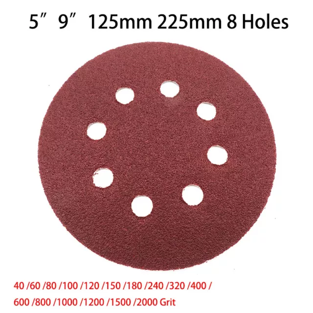 Sanding Discs 125mm 225mm 5" 9" 8Hole 40-2000 Grit Orbital Sander Pads Sandpaper