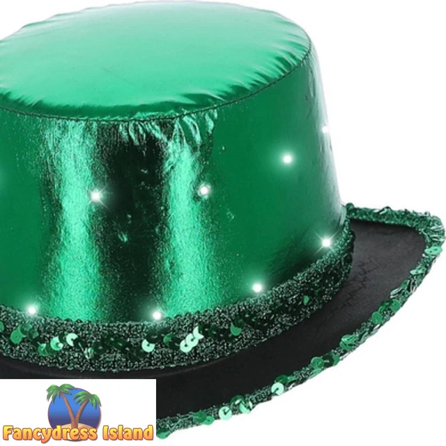 LED Light Up Metallic Top Hat Silver Elastic Inner Rim Adult Costume Accessory