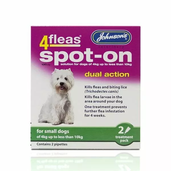 Johnsons 4 pulgas punto en doble acción mata pulgas morder piojos para perros pequeños