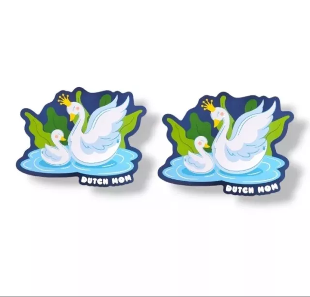 2 DUTCH BROS Rare Sticker Mother’s Day 2025 Mom & Baby Swan W/ Crown