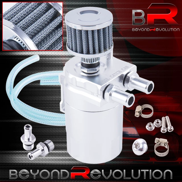 Billet Aluminum Silver Oil Catch Can Tank 200ML + Breather Filter + Dipstick