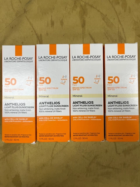 4 nuevos protectores solares fluidos ligeros La Roche-Posay Mineral Anthelios - 1,7 oz cada caja