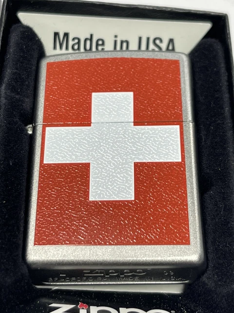 Zippo 2009 Swiss Flag Satin Chrome Lighter Unfired In Box C670