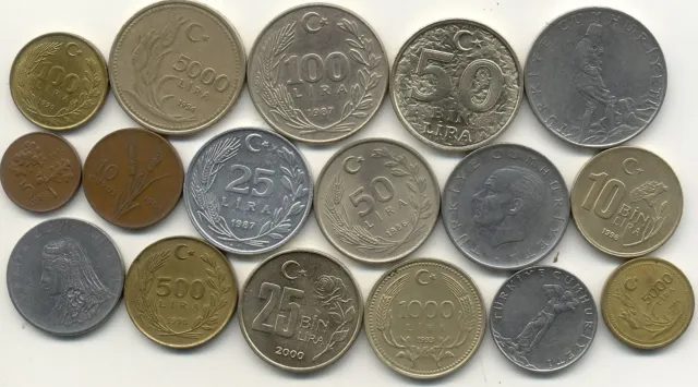 Lot sympa 17 pièces de monnaie différentes coins de TURQUIE TURKEY