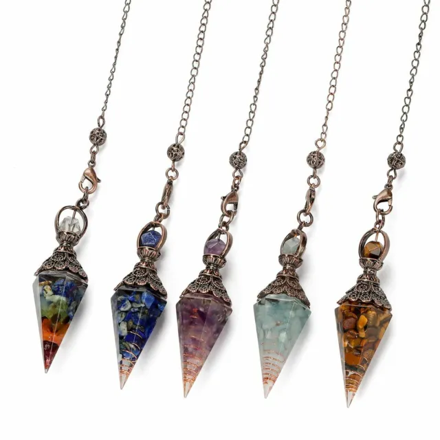 Natural Quartz Crystal Pendulum Healing Chips Stone Reiki Chakra Chain Pendant 3