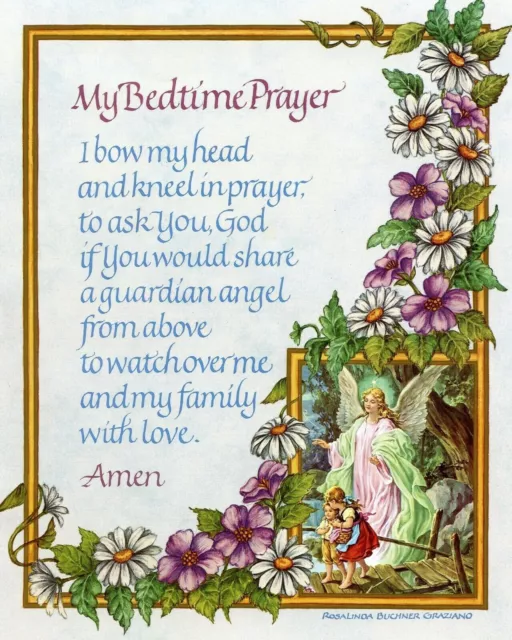 MY BEDTIME PRAYER with GUARDIAN ANGEL Prayer 8" x 10" PRINT ready to be framed