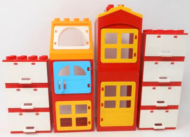 LEGO Duplo 12 pc Mixed Window Door Cabinet Roof Lot Red Yellow White 2x2 & 4x4