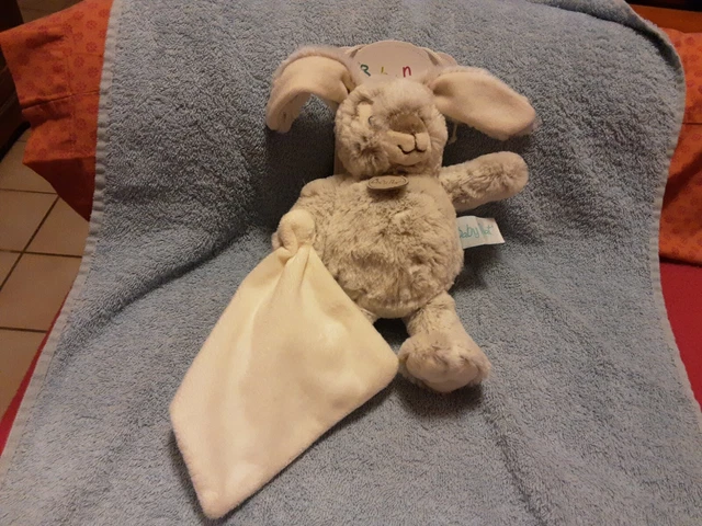 Peluche doudou lapin gris chiné mouchoir blanc les flocons Baby Nat Baby'nat