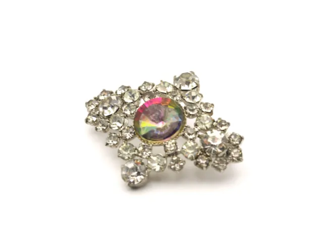 Vintage Roumbe Brooch Pin Yellow Green Pink, White Clear Rhinestones 1970s Czech