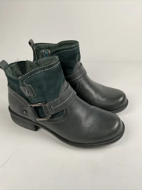 EARTH ORIGINS Paris Green Leather Zip Ankle Boots Women's Size 7 M