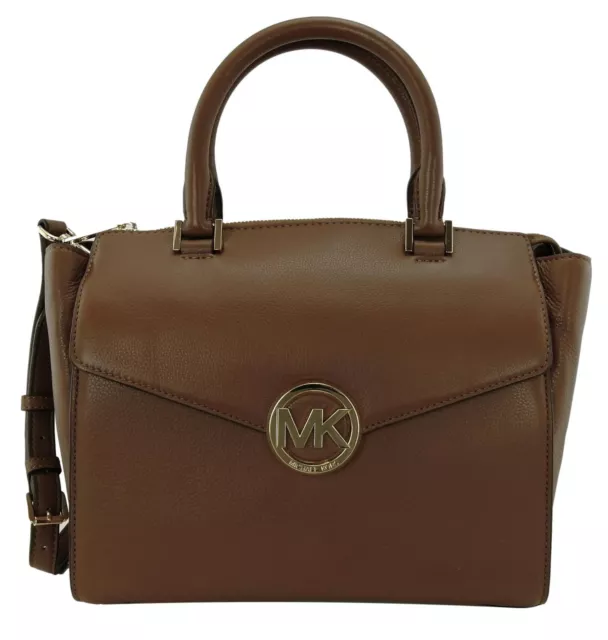 Michael Kors Medium Handbag Top Zip Brown Leather Satchel Top Handle Bag Hudson