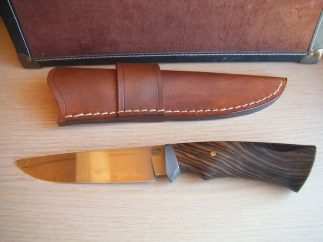 Outdoor Couteau De Chasse / De Camp Coutelier D'art Thierry Chevron Etui Cuir