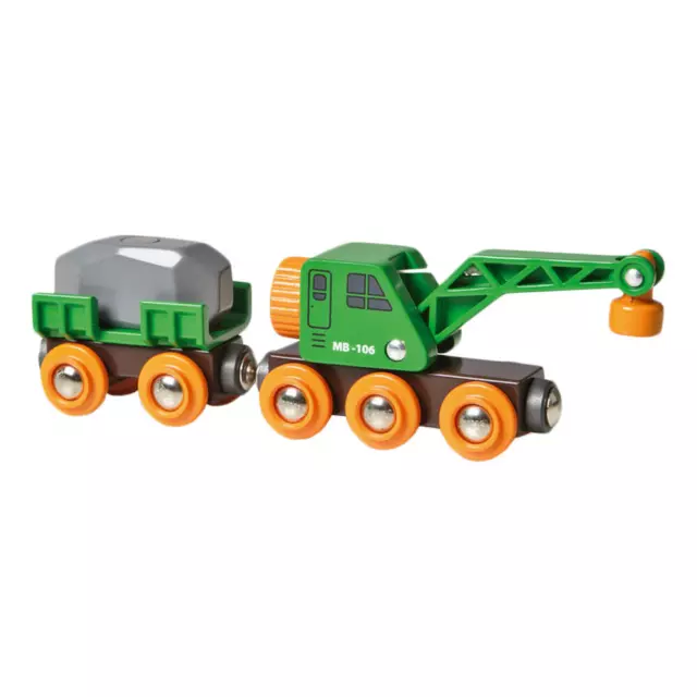 BRIO Grüner Kranwagen mit Anhänger und Fracht 4-tlg. Eisenbahn Holz Spielzeug