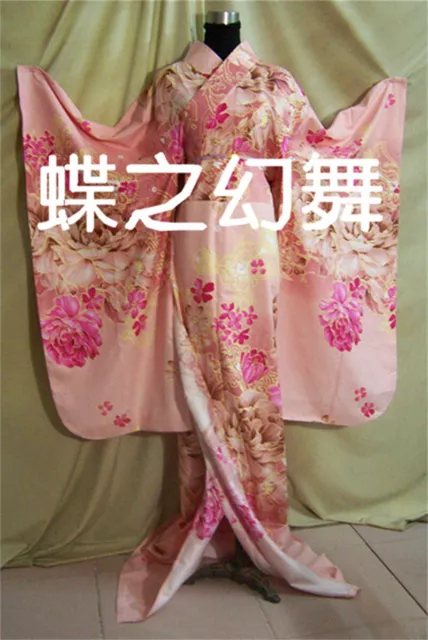 Stock Japanese Traditional Kimono Womens Long Pink Kimono Cosplay Costume Large