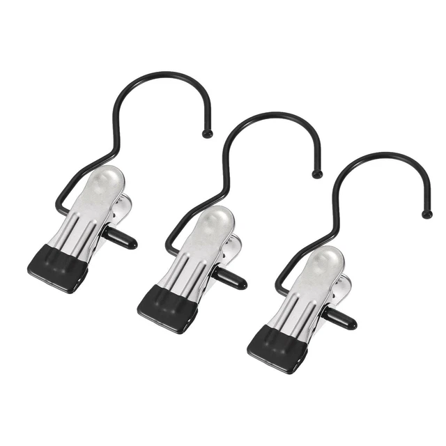 Laundry Clip with Hook Metal Boot Hanger Electrophoretic Black Hooks 114mm 6 Pcs