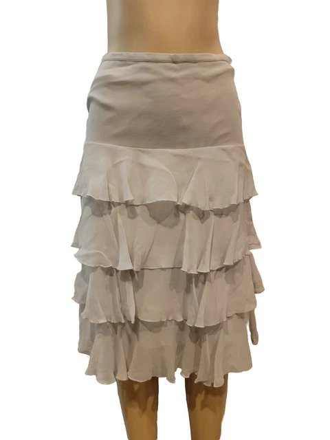 BCBG Max Azria Silk Chiffon Midi Tiered Women's Skirt Gray - Size 6 #H
