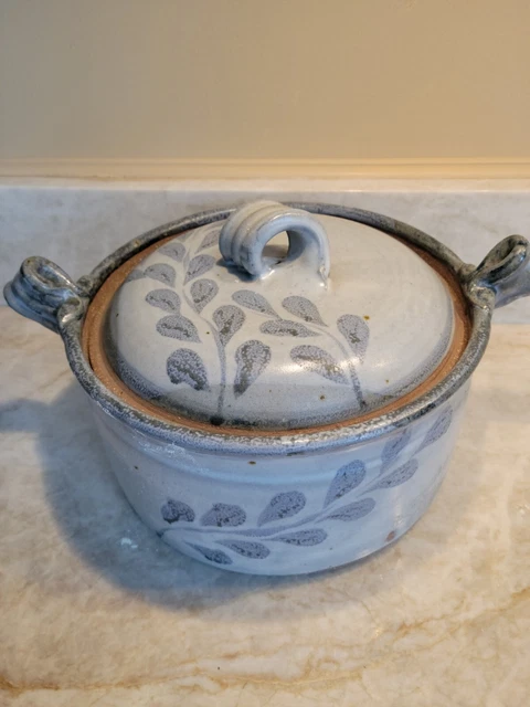 Pottery Ceramic Stoneware Large Crock With Lid Artist Signed Blue Tones