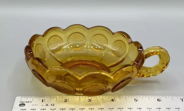 Vtg Fostoria Amber Coin Glass Candy Nappy Dish Liberty Eagle Torch Handle