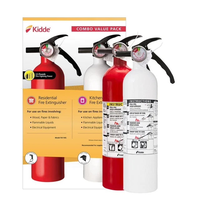 2-Pack Basic Use & Kitchen Fire Extinguishers with Easy Mount Bracket, 1-A:10-B: