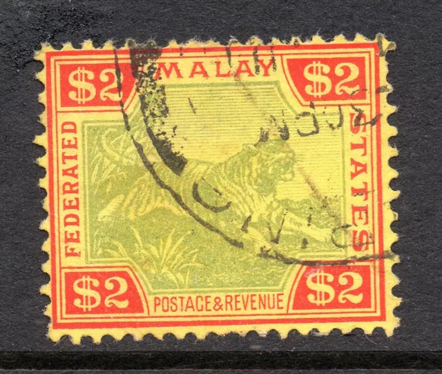 Federated Malay States. 1934. Green & Red on Yellow. SG No. 79.  2 Dollars. Used