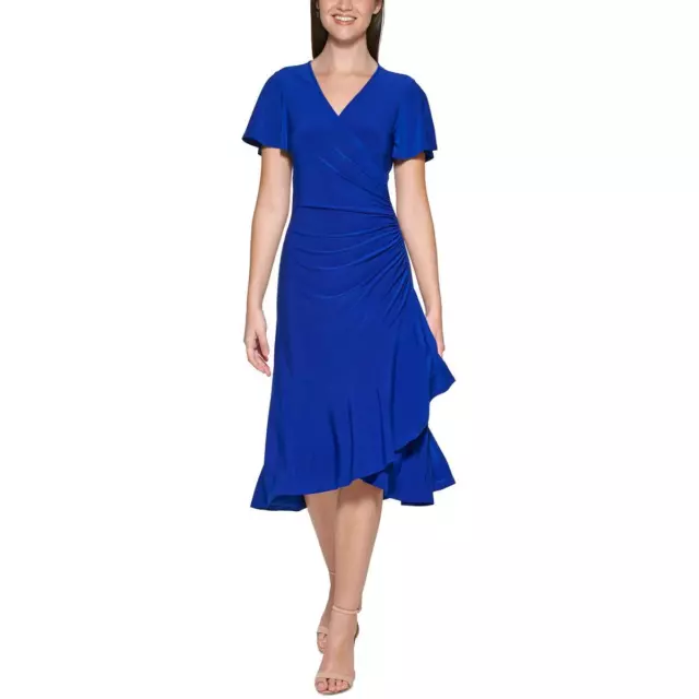 Kensie Dresses Womens Gathered Surplice Party Midi Dress BHFO 9066