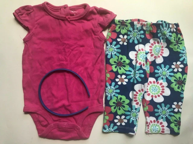 Girl's Size 6M 3-6 Months 3 Piece Pink Carter's Top & Floral Pants + Headband