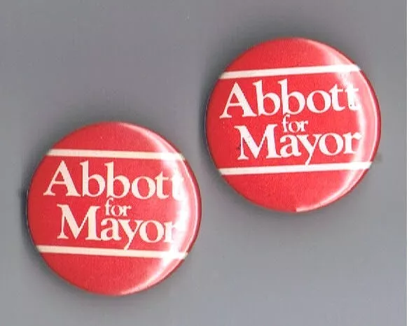 Abbott for Mayor 1.25" Political Campaign 2 Pinback Button Lot Local Advertising