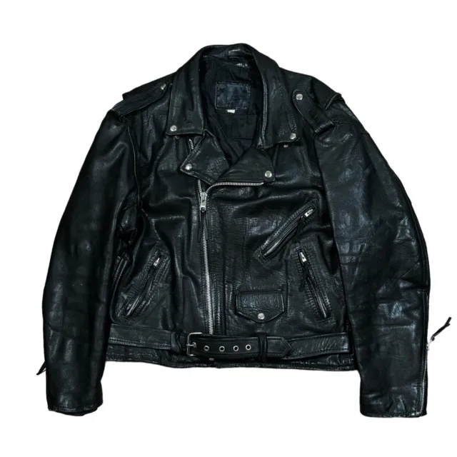Vintage Black Leather Motorcycle Biker Jacket - Sunrise Leather Co Men's Sz 48