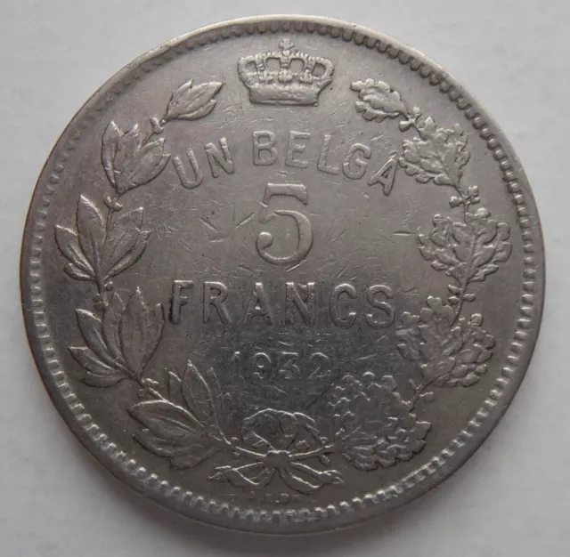 Belgium 5 Francs 1932. French Text