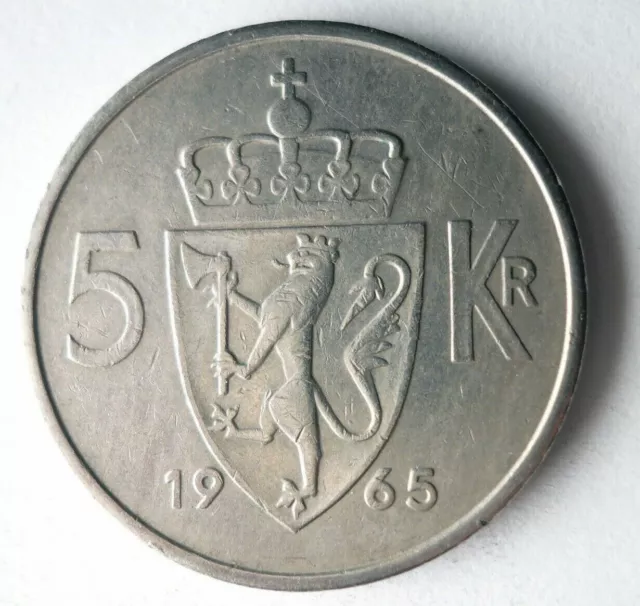 1965 NORWAY 5 KRONER - Excellent Collectible Coin - FREE SHIP - Bin #117