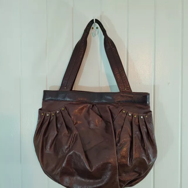 Hobo International Large Brown Genuine Leather Shoulder Bag Studded Purse