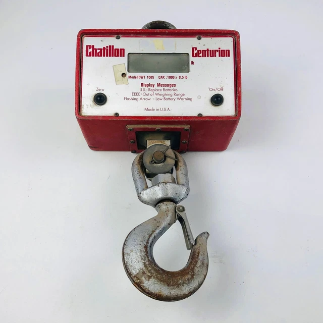 Chatillon Centurion DWT 1000 Digital Crane Scale 1000lb x .5lb R51 Crosby Hook