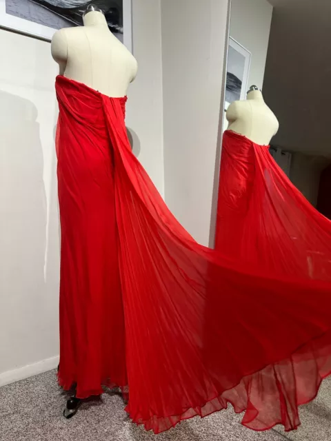 Alexander McQueen Red Silk Chiffon Strapless Gown M 2