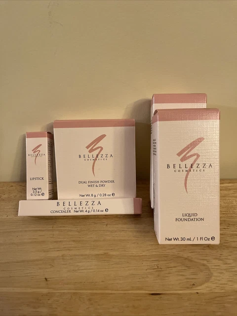 Bellezza Cosmetics Liquid Foundation, Concealer, Lipstick, & Dual Finish Powder