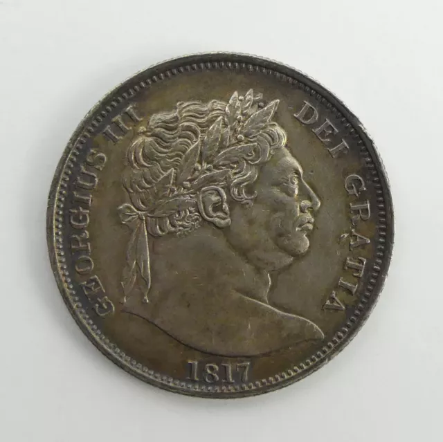 George Iii 1817 Silver Half Crown Bull Head Coin