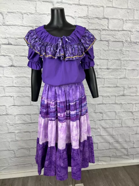 Vintage 90's Purple Square Dance Women's Top & Tiered Skirt Country Western L