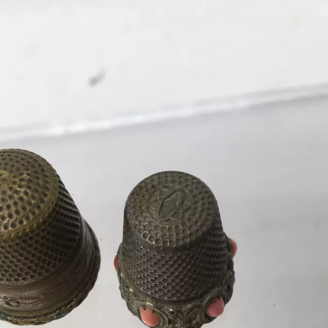 2 Antique Thimbles Gilt 800 Silver With Coral Cabochons 2