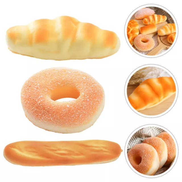 3 Pcs Simulated Bread Foods Photo Props Kitchen Pretend Toys Display Model Cake