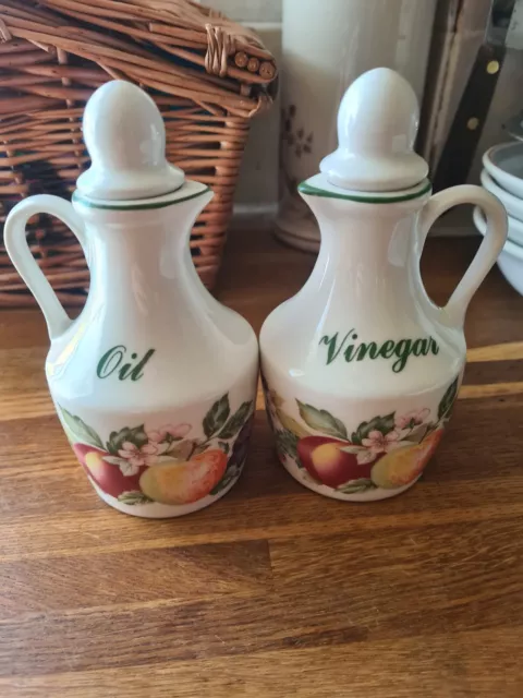 Johnson Brothers/Regal Fresh Fruit Design Oil & Vinegar Jugs Ceramic Beautiful