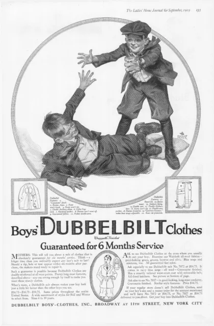 VINTAGE 1919 BOYS DUBBILBILT CLOTHES LG FORMAT 11x15 FULL PAGE MAGAZINE AD