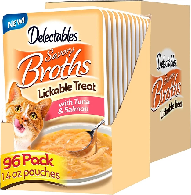(PAQUETE 96) Delicibles Caldos Sabrosos Hartz golosinas Licables Atún y salmón