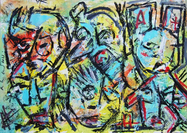 Art brut, Art singulier  , acrylique sur papier 59x42 cm