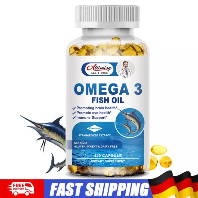 120 Kapseln Omega 3 Fischöl Kapseln 3x Stärke 3600mg EPA & DHA, Höchste Potenz