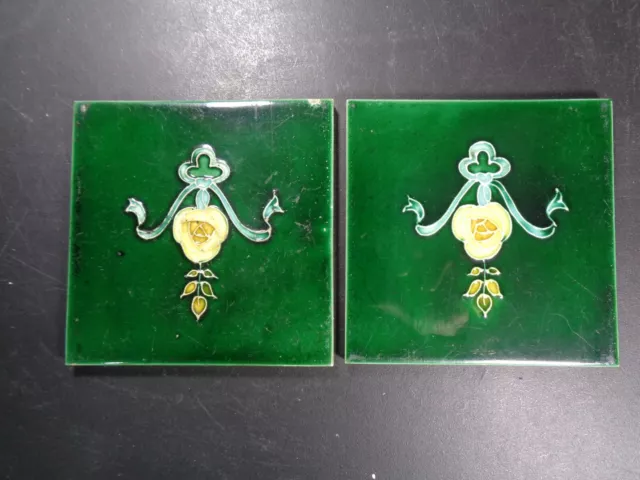 2 x Antique Minton Hollins Art Nouveau Tiles