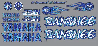 Banshee Decals BLUE Plasma Flame Style Full Color Sticker Graphics 14pc ATV QUAD