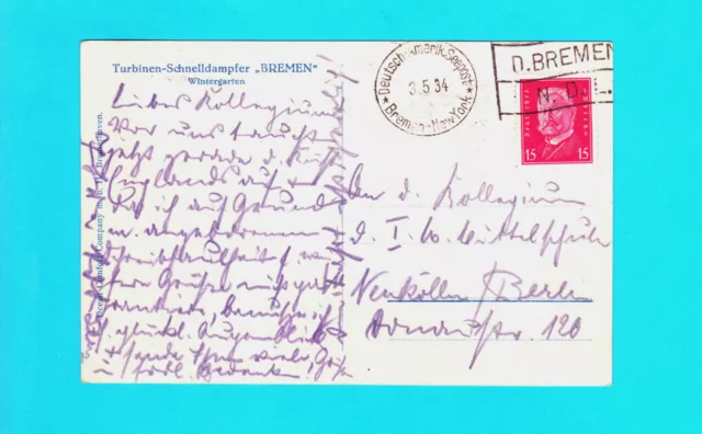 DR Deutsch-Amerikanische Seepost Bremen-New York, 3.5.1934, Dampfer "Bremen"