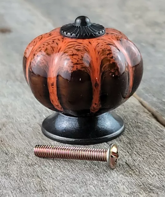 Pumpkin knob orange leopard drawer pull ceramic dresser cabinet closet rustic